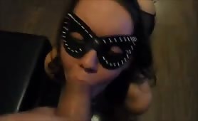 Masked MILF takes that cock deep in her throat