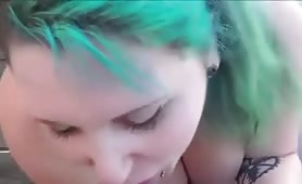 Green Haired Emo on Her Knees