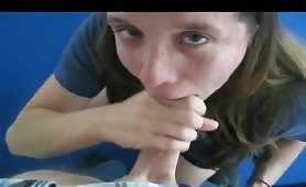 Coworker blowjob and sticky facial