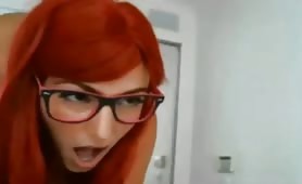 Cute nerdy redhead girlfriend gets fucked
