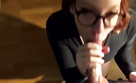 nerdy redhead fucked in her tight pink pussy