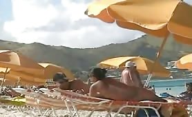 Beach voyeur on a nude Milf and a naked asian lady